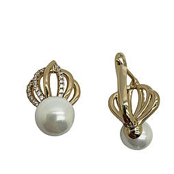 Сережки з перлинами xuping. 20х10 мм. 18 к