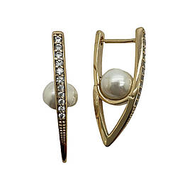 Сережки з перлинами xuping. 30х8 мм. 18 к