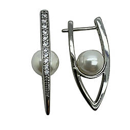 Сережки з перлинами xuping. 30х8 мм. Родій