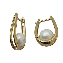 Сережки з перлинами xuping. 20х8 мм. 18 к