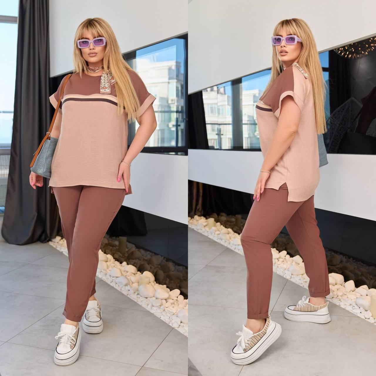 Костюм жіночий брючний двійка з льону (Батал), фото 1