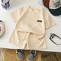 Дитячий літній костюм для хлопчиків і дівчаток, футболка та шорти на літо, бежевий прогулянковий костюм