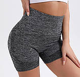 Жіночі шорти з ефектом пуш-ап з високою талією, сірі велосипедки, шортики жіночі для спорту з push up S/M, фото 3