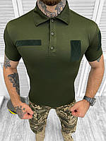 Тактична футболка Polo олива під шеврони поліестер, чоловіча військова втомлена олива футболка поло літня зсу