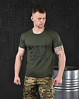 Тактична військова бавовняна футболка олива з гербом армійська легка літня чоловіча футболка бавовна зсу