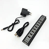 Разветвитель USB HUB на 10 портов с активной зарядкой 220V. WD-815 Цвет: черный