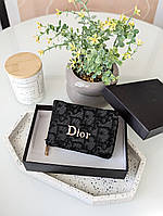 Гаманець Dior жіночий Гаманець Діор мініконверт чорний текстильний