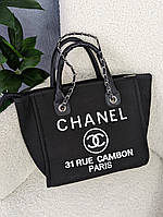 Сумка жіноча шопер Chanel Deauville Large Шанель чорний + білі літери