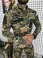 Тактична футболка поло мультикам довгий рукав, військова поло мультикам з липучками під шеврони