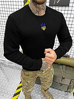 Тактический свитер батник на флисе чёрный с гербом, военный свитер чёрный полиция, армейская тёплая кофта зсу