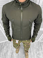 Тактична демісезонна куртка Soft Shell олива на флісі, чоловіча військова водовідштовхувальна куртка олива зсу