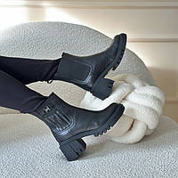 Челси кожаные с мехом Черные ботинки на зиму Salex Челсі шкіряні з хутром Чорні ботінки на зиму