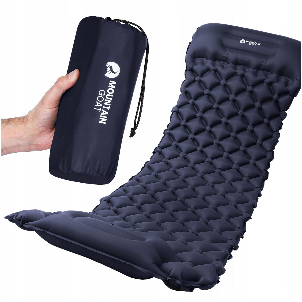 Килимок (каримат) надувний Mountain Goat 190 x 58 x 5 см з вбудованим насососм Navy Blue (P-5905973400916)