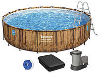 Каркасный бассейн Bestway Дерево 56977 (549х122 см) с картриджным фильтром, лестницей и защитным тентом