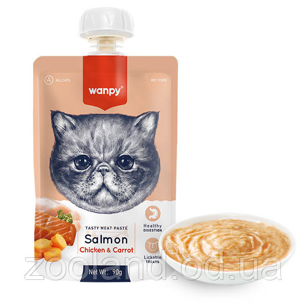 RAC-40 Wanpy Cat Salmon Chicken & Carrot крем-пюре, 90 гр