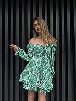 Нереально красивое принтованное платье на резиночке зеленый