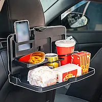 Стол в машину раскладной для еды работы или учебы с отделением для смартфона и держателем для бутылок
