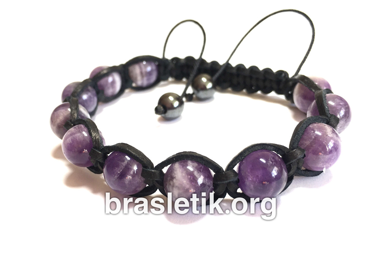 Браслет в плеті з натурального каменю Аметист shamballa