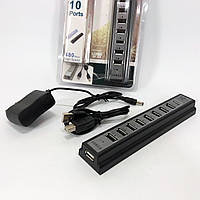 Разветвитель USB HUB на 10 портов с активной зарядкой 220V. NW-405 Цвет: черный