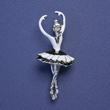 Брошка-кулон Балерина чорна біла емаль срібний колір металу 24х58мм+-