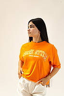 Женская футболка, оранжевая стильная с надписью ( р. S-XXXL)