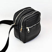 Качественная мужская сумка - мессенджер из натуральной кожи на 4 кармана с серебряной молнией upg