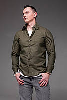 Мужская рубашка льняная с длинными рукавами хаки Im_650