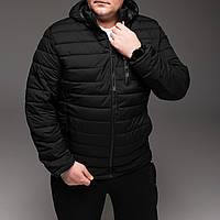 Мужская куртка стеганная черная с капюшоном БАТАЛ карман на груди Im_1300