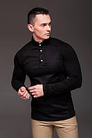 Мужская стильная черная рубашка, воротник стойка "Combo" Im_880