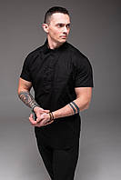Черная мужская рубашка короткий рукав воротник стойка Im_750