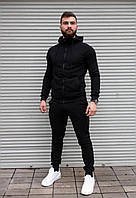Утепленный мужской спортивный костюм черный с капюшоном Im_1350