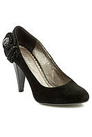 Туфли женские черные замшевые на высоком каблукес цветком Kadandier- 108-702 скидка
