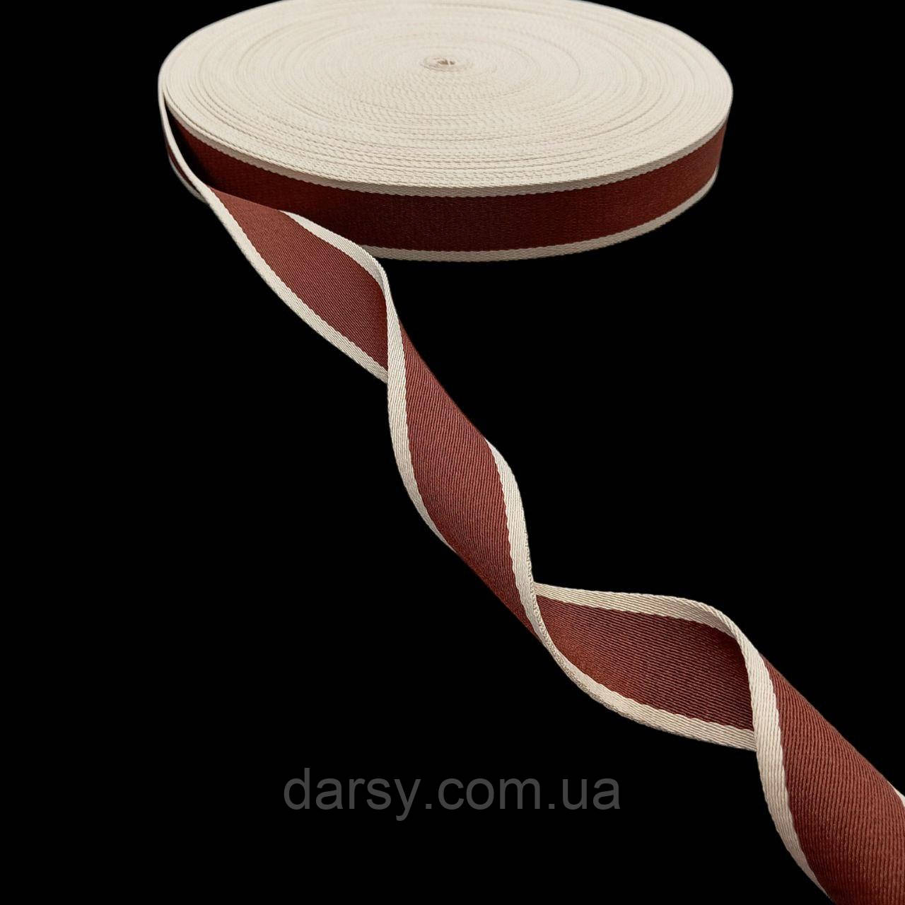 Стропа 38 мм для сумок і рюкзаків, коричнева з бежевим, фото 1