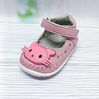 Пінетки для дівчинки, MaiQi, р.17 10.5 см, рожеві, кішечка, застібки на липучках