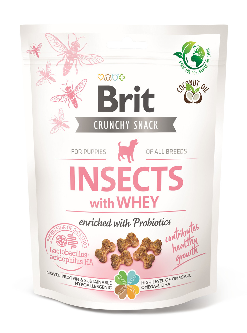 Ласощі для цуценят Brit Care Dog Crunchy Cracker Puppy Insects with Whey для росту, комахи, сироватка та пробіотики 200 г