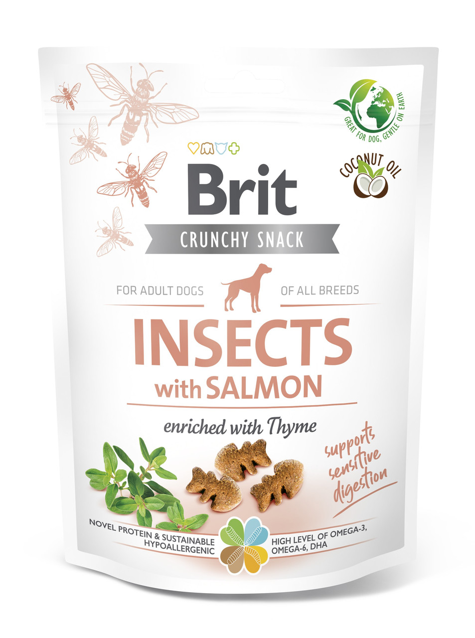 Ласощі Brit Care Dog Crunchy Cracker Insects with Salmon для собак для чутливого травлення комахи та лосось чебрець 200г