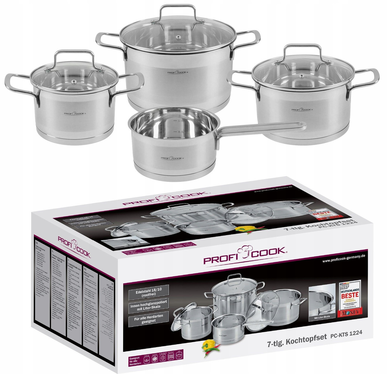 Набір каструль із неіржавкої сталі ProfiCook PC KTS 1224 7 елементів, фото 1