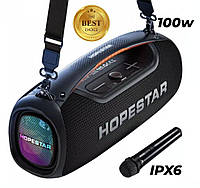 Портативная Bluetooth колонка с микрофоном Hopestar А60 100Вт, Беспроводная колонка с защитой от влаги IPX6