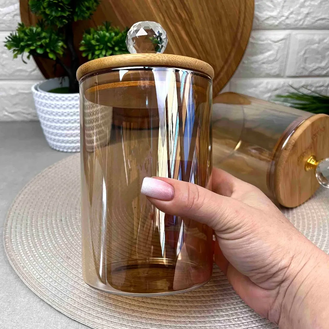 Золотиста скляна банка з алмазною ручкою 1.3 л Shine Crystal