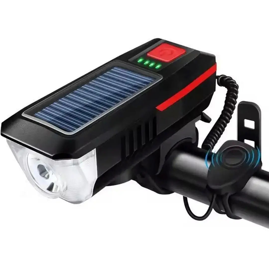 Велосипедна Фара зі Дзвінком на Сонячній батареї Велофара Black/Red, фото 1