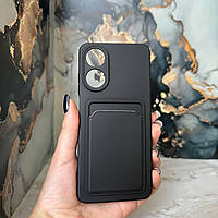 Чехол с кармашком черный для Oppo A78 накладка с карманом для карт на оппо а78 черная