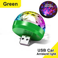 Портативный мини диско шар LED Small Magic Ball USB 4W, светодиодная RGB подсветка в машину, в комнату, в авто Зеленый