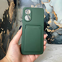 Чехол с кармашком зеленый для Oppo A78 накладка с карманом для карт на оппо а78 зеленая