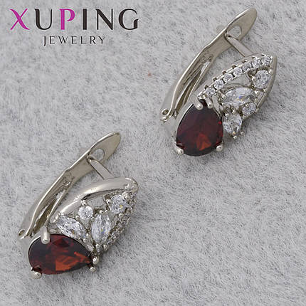Серёжки английская застежка сребристого цвета Xuping Jewelry 18 K позолота красный кристалл размер 15х8 мм, фото 1