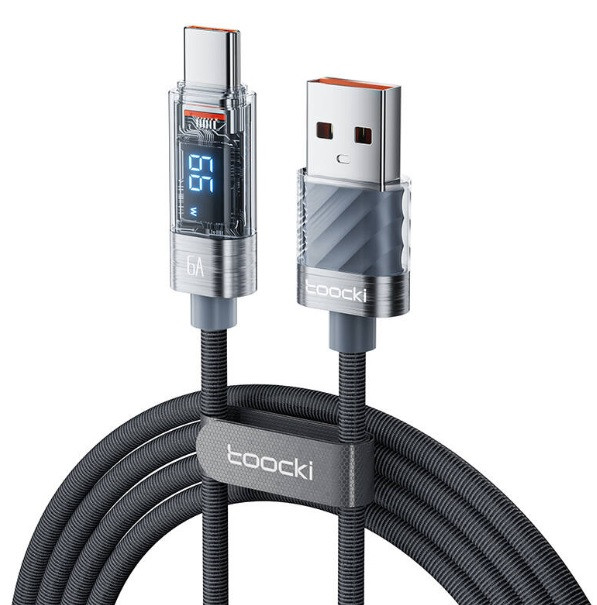 Кабель Toocki USB Type-C PD 100w Fast Charge з дисплеєм QC 3.0 200см провід для швидкого заряджання передачі даних