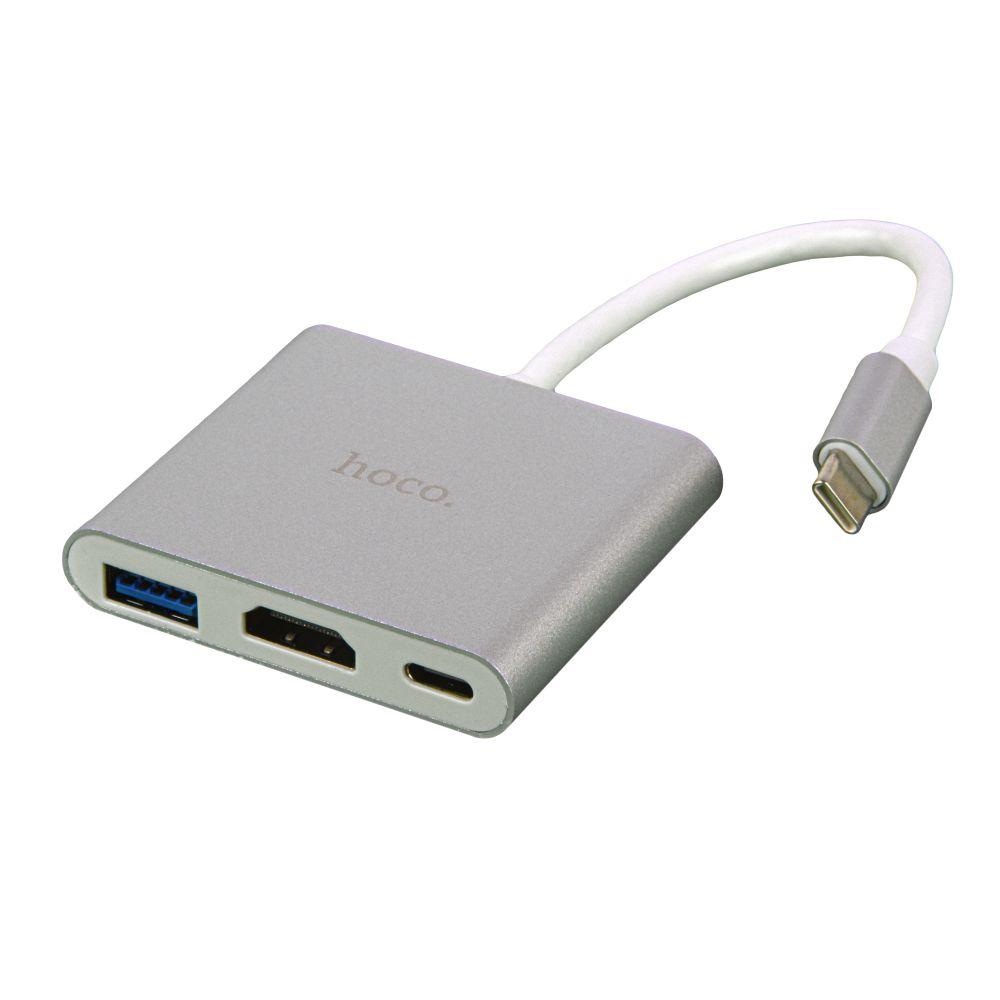 Перехідник Hoco HB14 Type-C to USB3.0+HDMI+PD Колір Сталевий