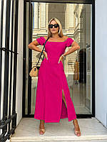 Летнее Однотонное Женское платье из американского крепа жатки с разрезами и открытыми плечами Цвет Малиновый