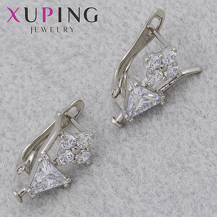 Серёжки английская застежка сребристого цвета Xuping Jewelry покрыты родием коктейльный стаканчик 15х12 мм, фото 1