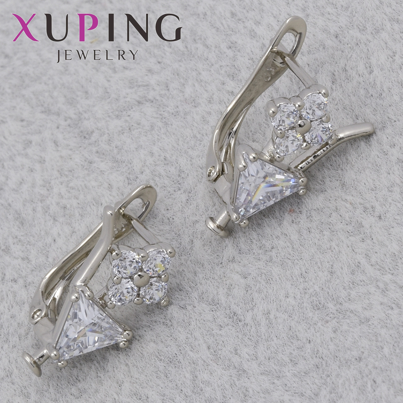 Серёжки английская застежка сребристого цвета Xuping Jewelry покрыты родием коктейльный стаканчик 15х12 мм - фото 1 - id-p2213495675