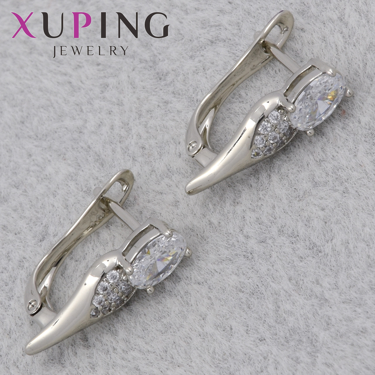 Серёжки английская застежка сребристого цвета Xuping Jewelry покрыты родием кристаллы форма перчиков 16х5 мм